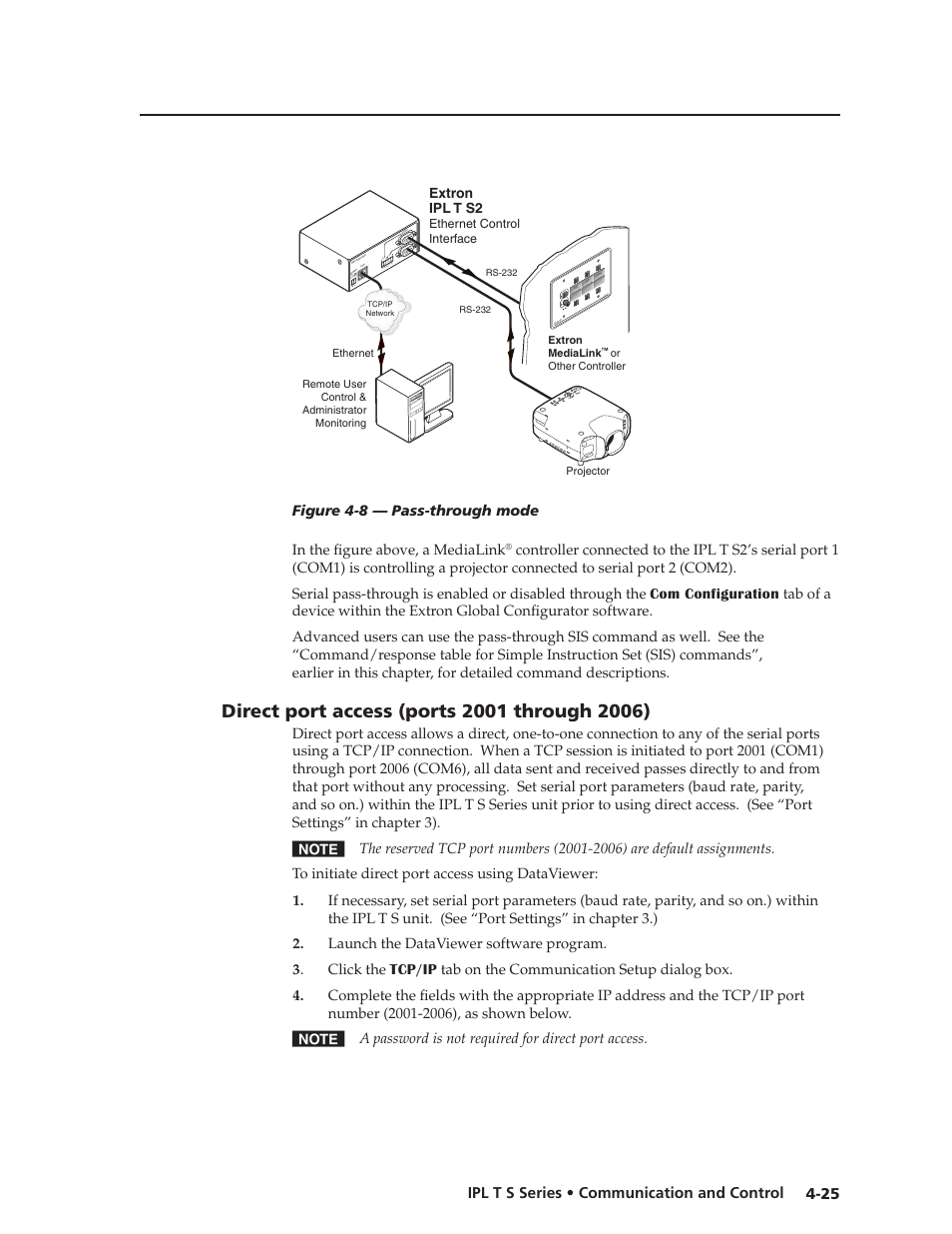 Direct port access (ports 2001 through 2006), Direct.port.access.(ports.2001.through.2006) -25 | Extron Electronics IPL T S Series User Guide User Manual | Page 65 / 79