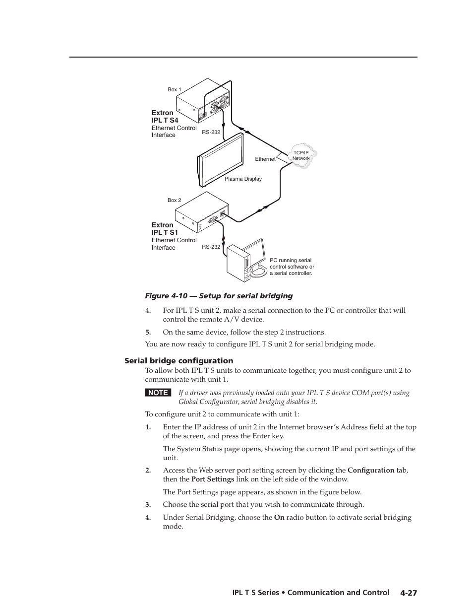 Serial bridge configuration, Serial.bridge.configuration -27 | Extron Electronics IPL T S Series User Guide User Manual | Page 67 / 79