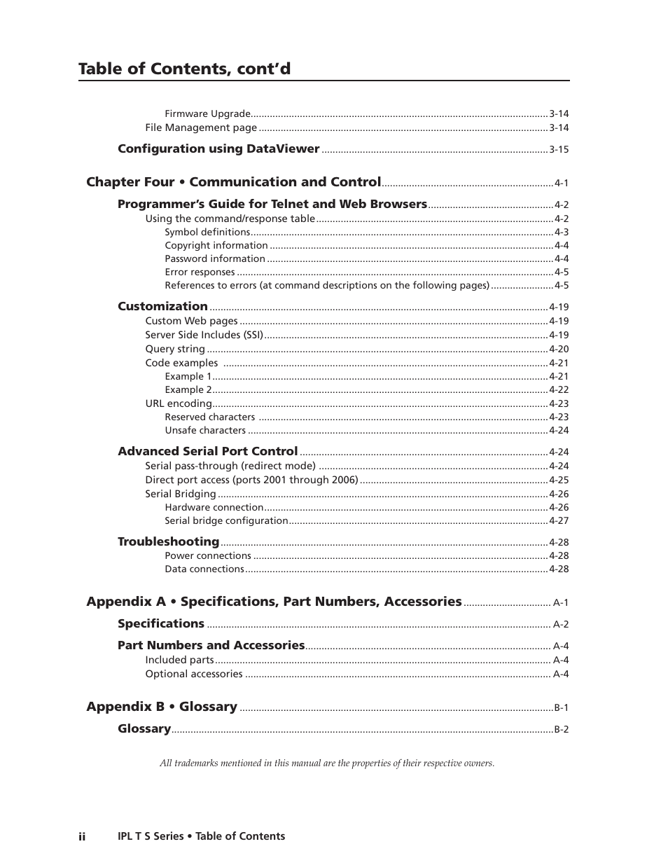 Table of contents, cont’d | Extron Electronics IPL T S Series User Guide User Manual | Page 8 / 79