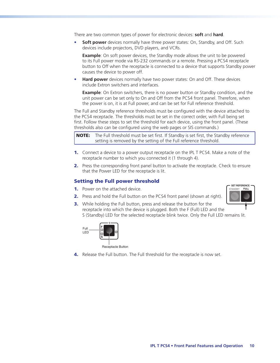 Setting the full power threshold | Extron Electronics IPL T PCS4i User Manual | Page 16 / 69
