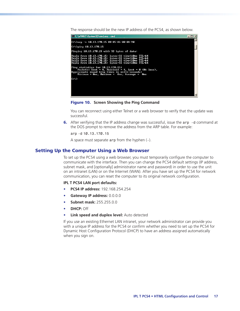 Setting up the computer using a web browser, Setting up the computer using a web, Browser | Extron Electronics IPL T PCS4i User Manual | Page 23 / 69