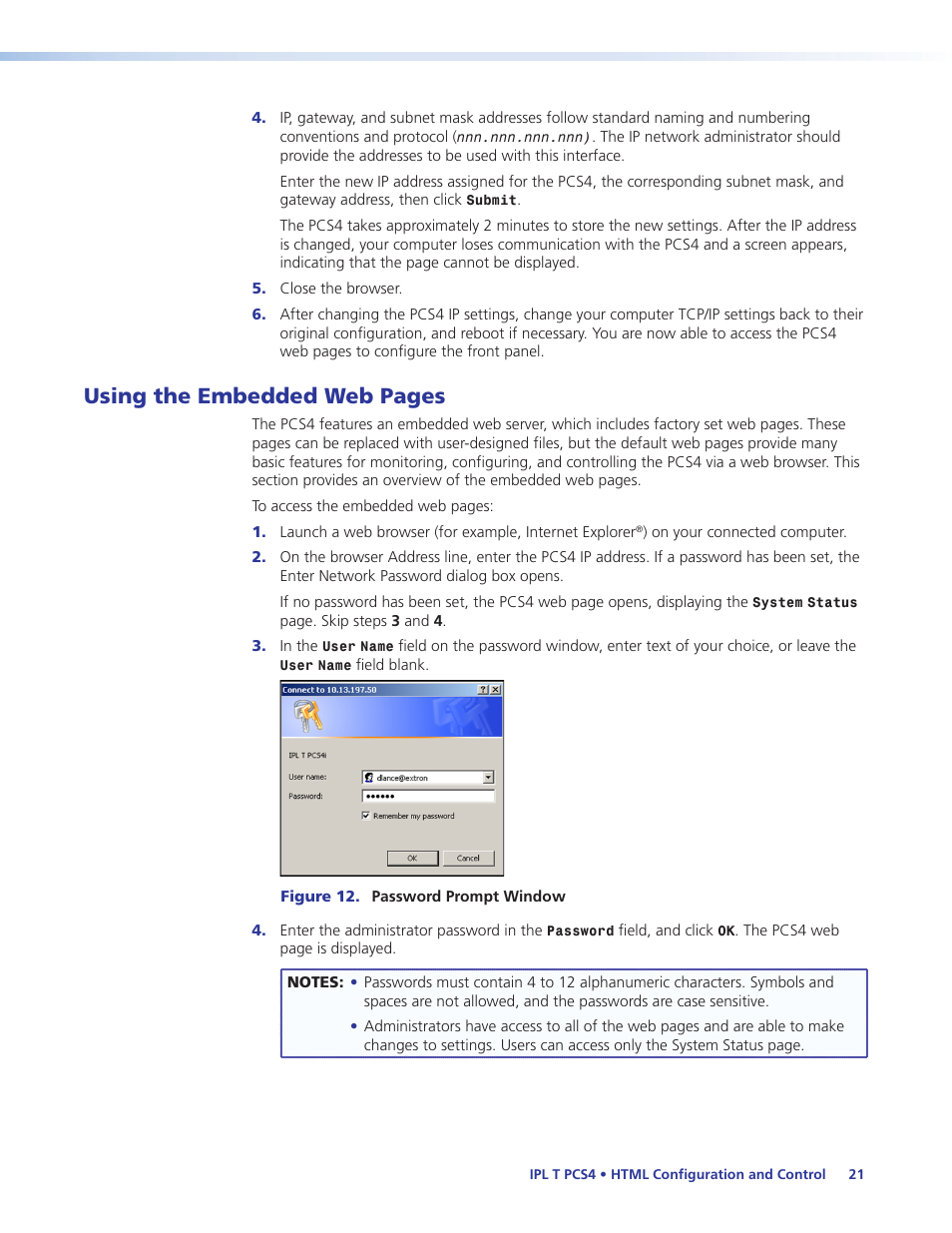 Using the embedded web pages | Extron Electronics IPL T PCS4i User Manual | Page 27 / 69