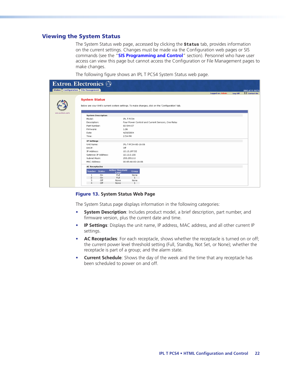 Viewing the system status | Extron Electronics IPL T PCS4i User Manual | Page 28 / 69