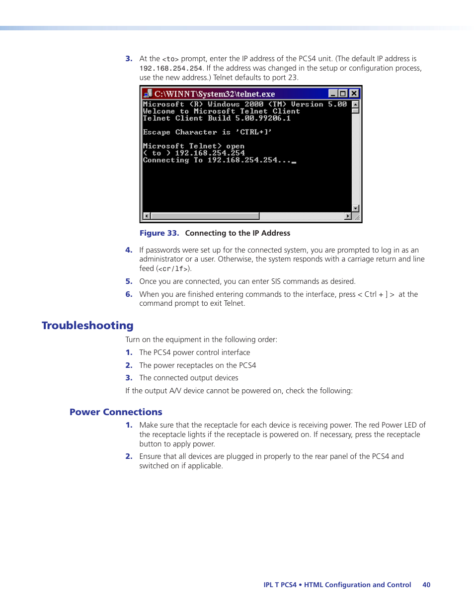 Troubleshooting, Power connections | Extron Electronics IPL T PCS4i User Manual | Page 46 / 69