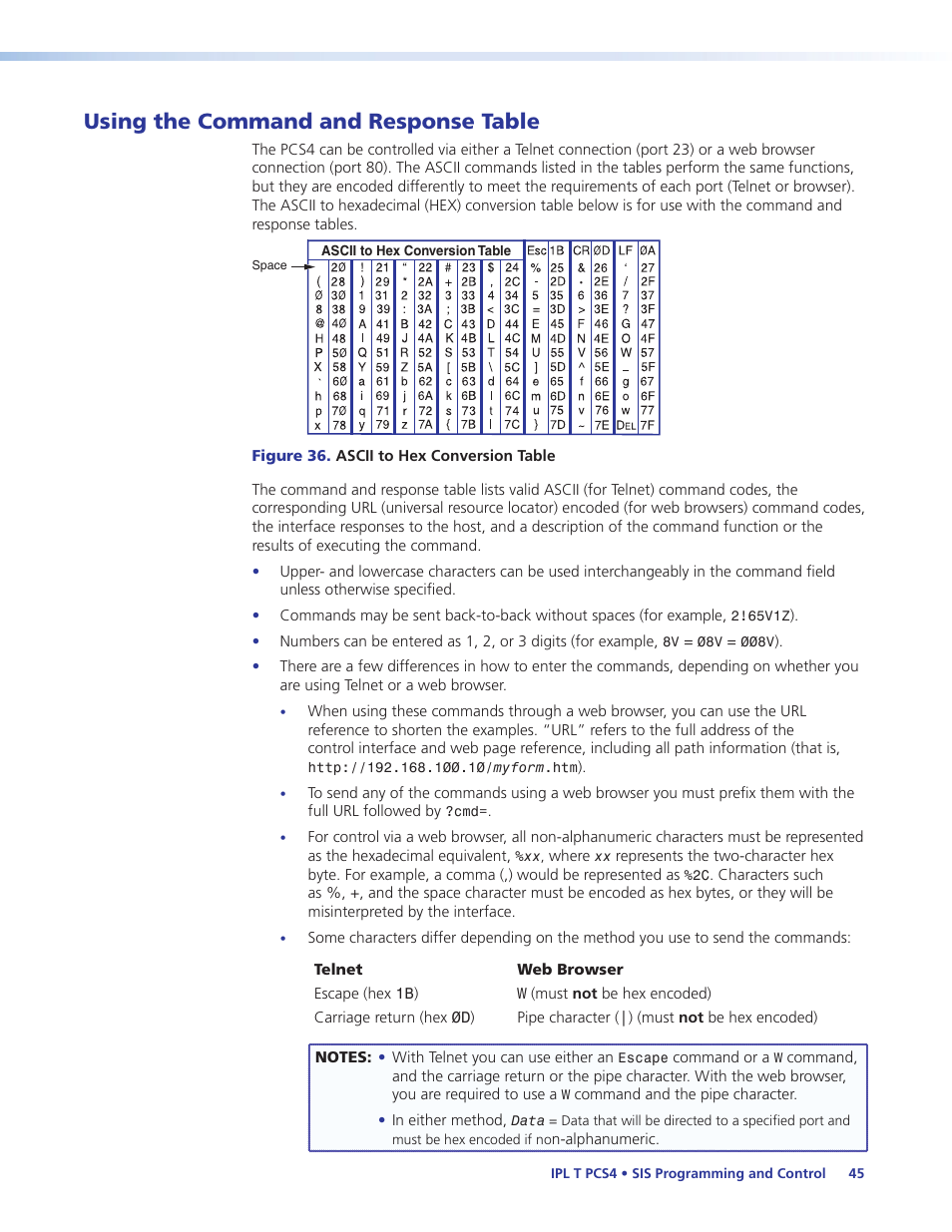 Using the command and response table | Extron Electronics IPL T PCS4i User Manual | Page 51 / 69