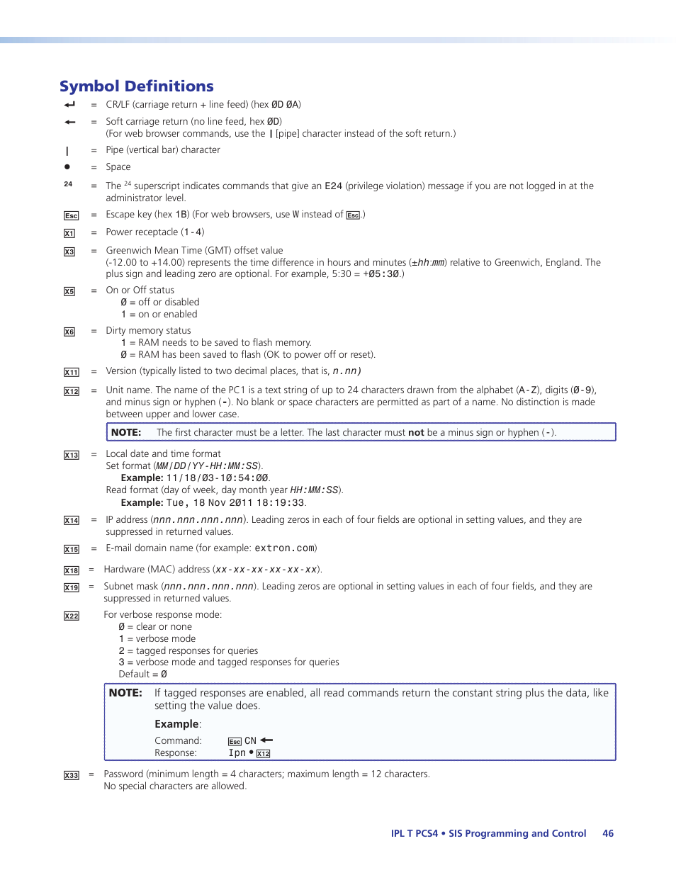 Symbol definitions | Extron Electronics IPL T PCS4i User Manual | Page 52 / 69