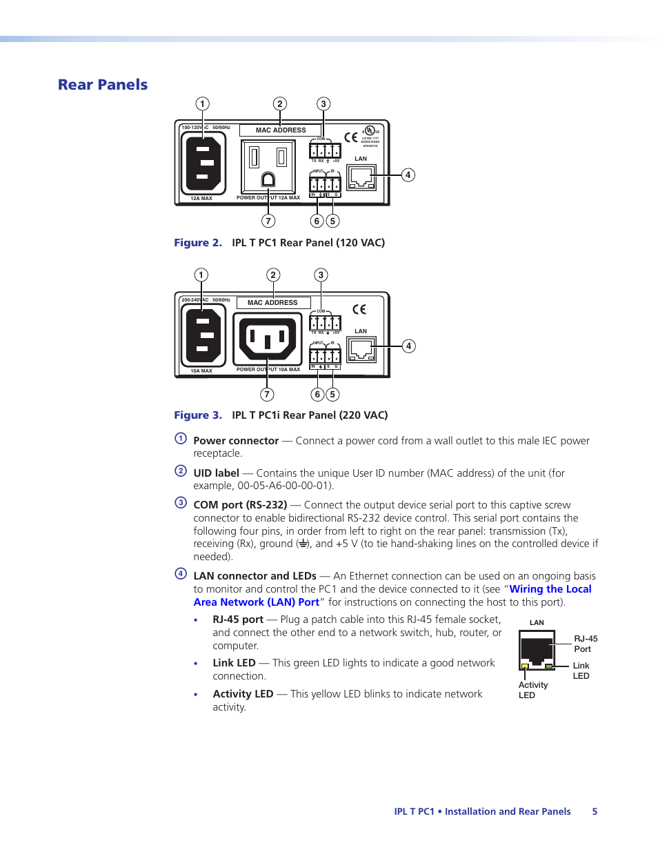 Rear panels | Extron Electronics IPL T PC1i User Guide User Manual | Page 11 / 78