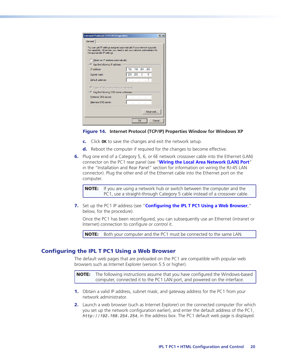 Configuring the ipl t pc1 using a web browser, Configuring the ipl t pc1 using a web, Browser | Extron Electronics IPL T PC1i User Guide User Manual | Page 26 / 78