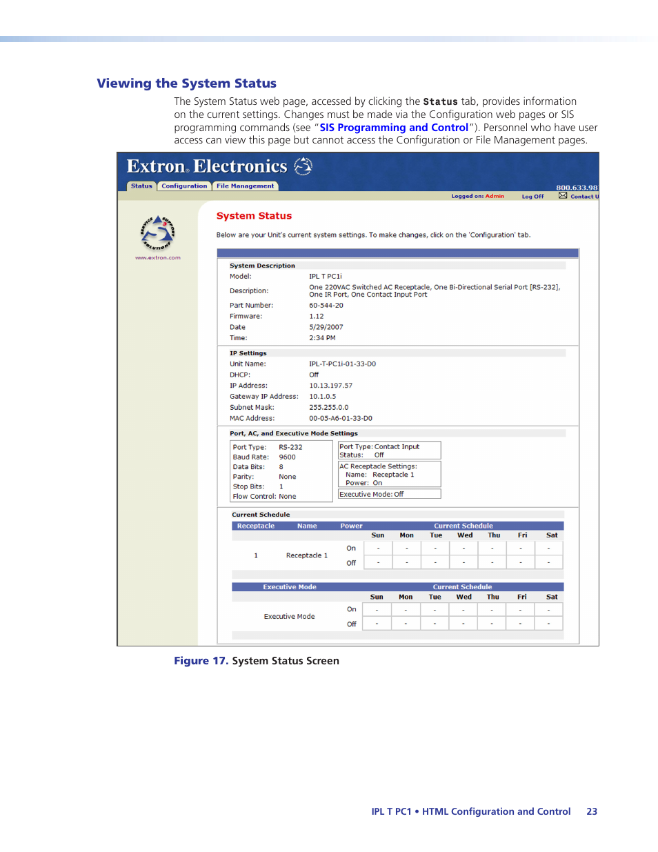 Viewing the system status | Extron Electronics IPL T PC1i User Guide User Manual | Page 29 / 78