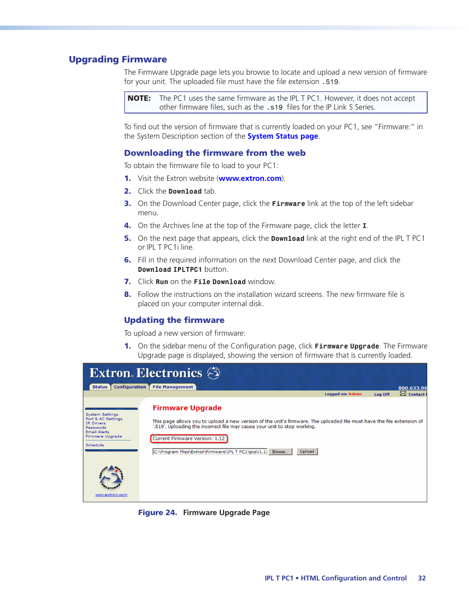 Upgrading firmware | Extron Electronics IPL T PC1i User Guide User Manual | Page 38 / 78