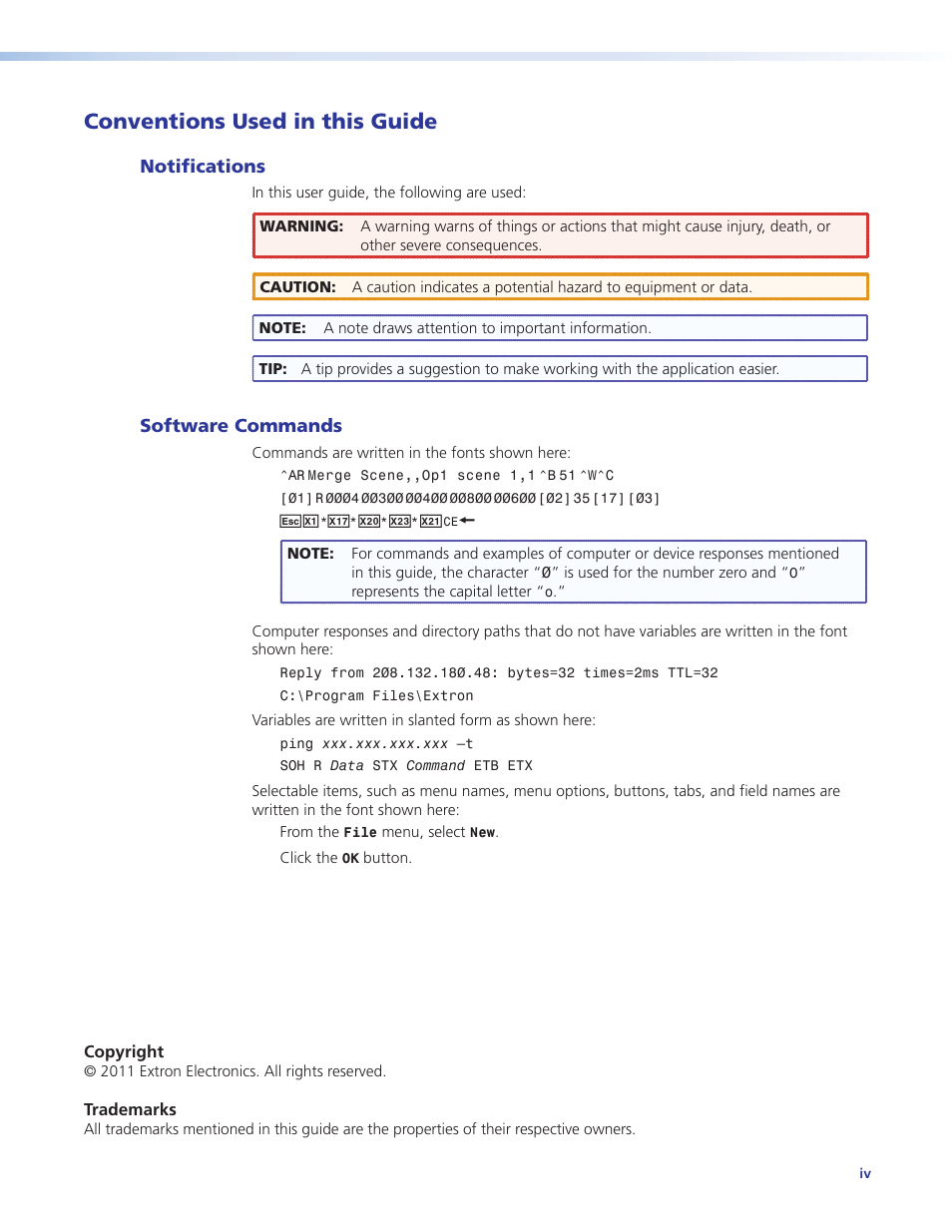 Conventions used in this guide | Extron Electronics IPL T PC1i User Guide User Manual | Page 4 / 78