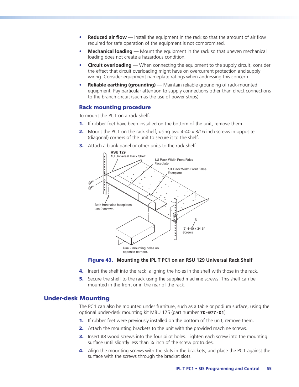 Under-desk mounting | Extron Electronics IPL T PC1i User Guide User Manual | Page 71 / 78