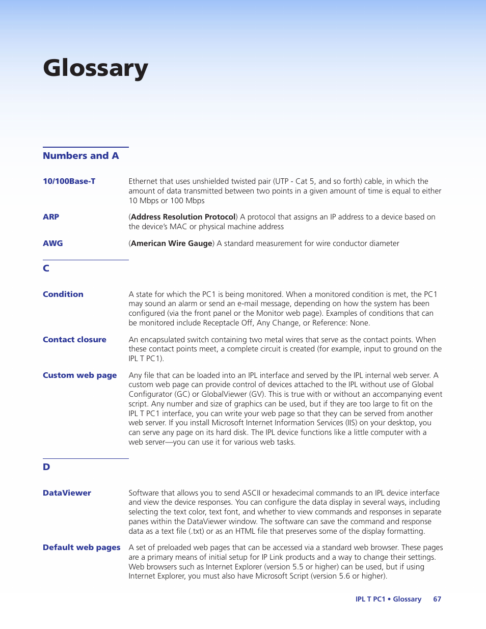 Glossary | Extron Electronics IPL T PC1i User Guide User Manual | Page 73 / 78