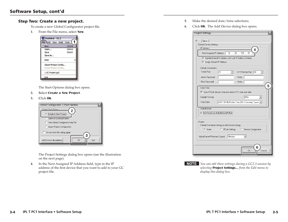 Step two: create a new project, Step two: create a new project. -4, Software setup, cont’d | Extron Electronics IPL T PC1i Setup Guide User Manual | Page 14 / 27
