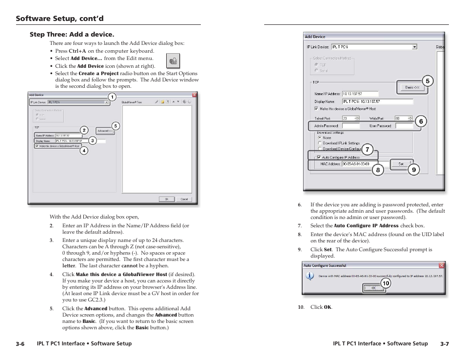Step three: add a device, Step three: add a device. -6, Software setup, cont’d | Extron Electronics IPL T PC1i Setup Guide User Manual | Page 15 / 27