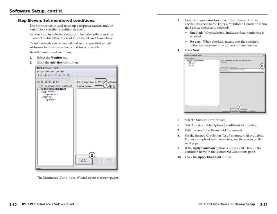 Step eleven: set monitored conditions, Step eleven: set monitored conditions. -20, Software setup, cont’d | Extron Electronics IPL T PC1i Setup Guide User Manual | Page 22 / 27