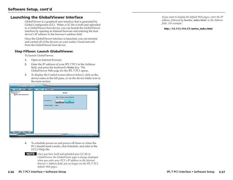 Launching the globalviewer interface, Step fifteen: launch globalviewer, Step fifteen: launch globalviewer. -26 | Software setup, cont’d | Extron Electronics IPL T PC1i Setup Guide User Manual | Page 25 / 27