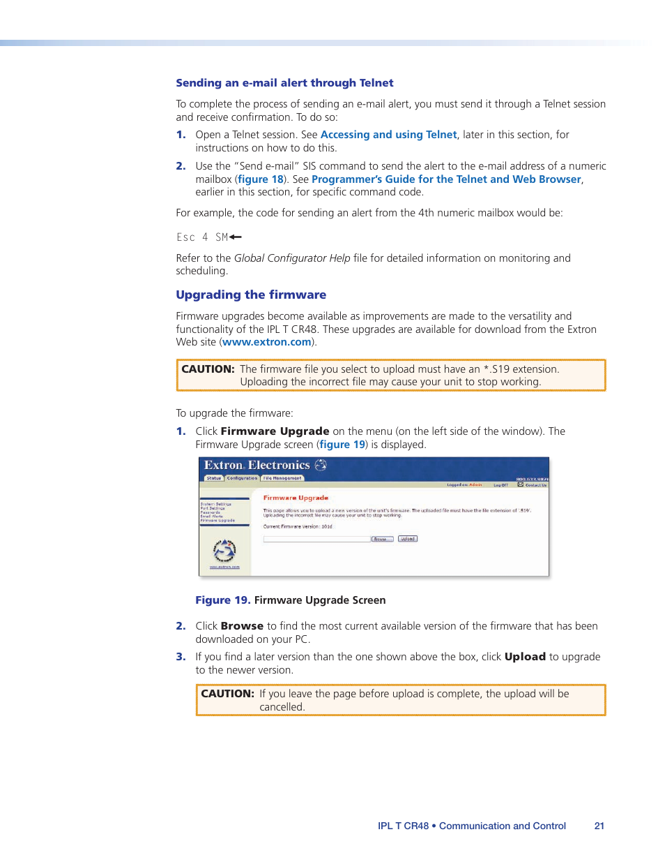 Upgrading the firmware, In the “communication and contr | Extron Electronics IPL T CR48 User Manual | Page 27 / 46