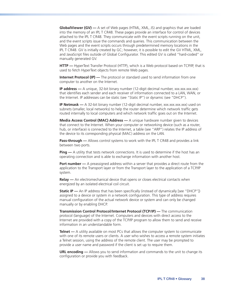 Extron Electronics IPL T CR48 User Manual | Page 44 / 46