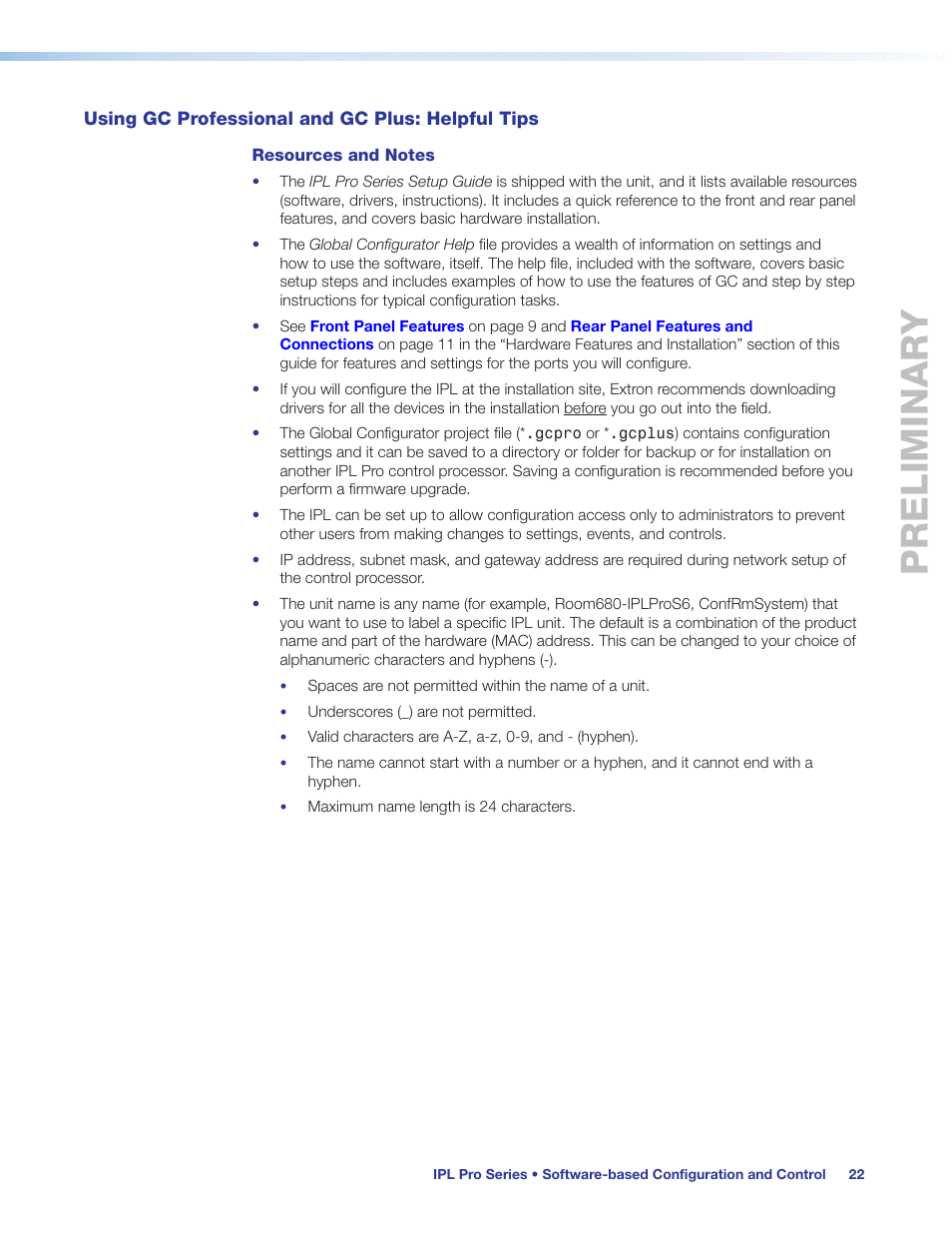 Using gc professional and gc plus: helpful tips, Using gc professional and gc plus, Helpful tips | Preliminary | Extron Electronics IPL Pro Series User Guide PRELIMINARY User Manual | Page 28 / 39