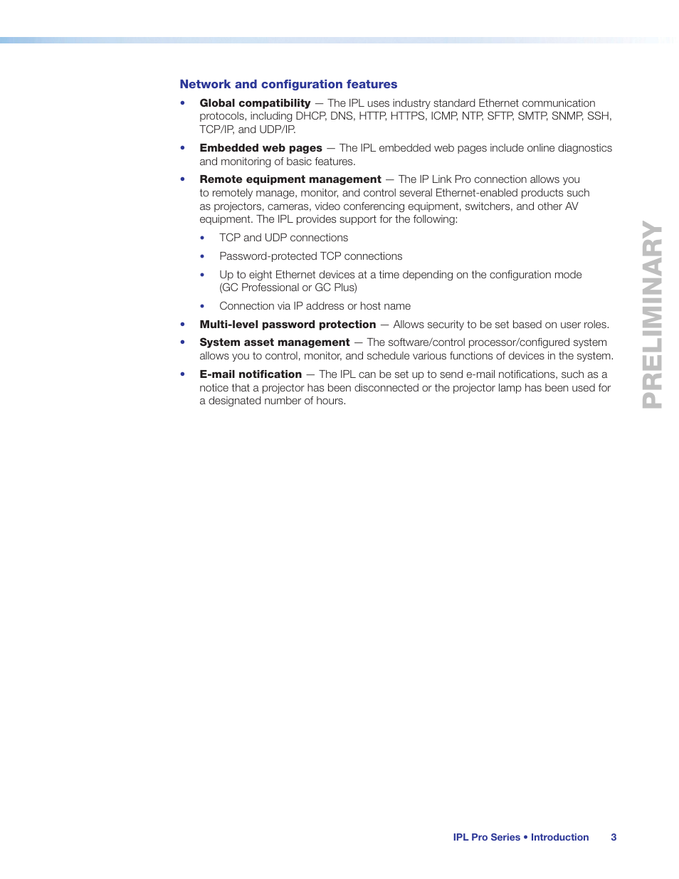 Preliminary | Extron Electronics IPL Pro Series User Guide PRELIMINARY User Manual | Page 9 / 39