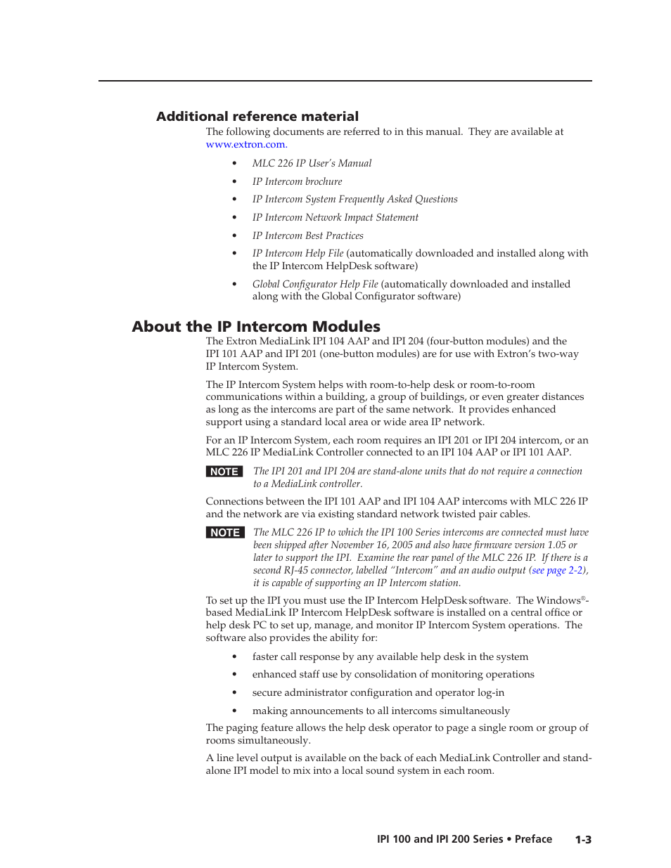 Additional reference material, About the ip intercom modules, Additional reference material -3 | About the ip intercom modules | Extron Electronics IPI 200 Series User Guide User Manual | Page 11 / 86