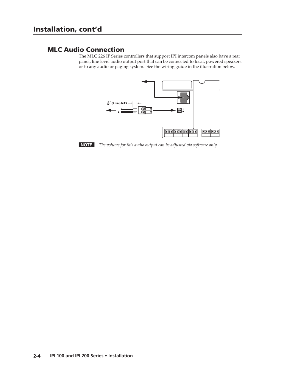 Mlc audio connection, Installation, cont’d | Extron Electronics IPI 200 Series User Guide User Manual | Page 18 / 86
