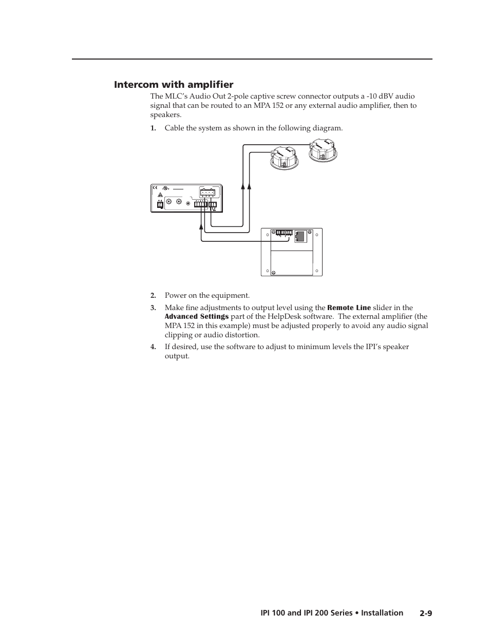 Intercom with amplifier, Intercom with amplifier -9, Intercom with amplifier | Power relay c no audio out | Extron Electronics IPI 200 Series User Guide User Manual | Page 23 / 86