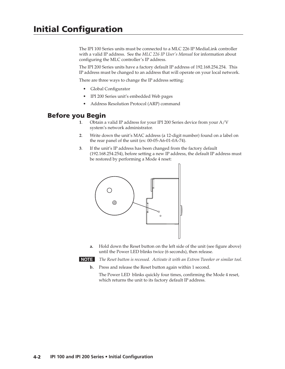 Before you begin, Initial configuration | Extron Electronics IPI 200 Series User Guide User Manual | Page 30 / 86