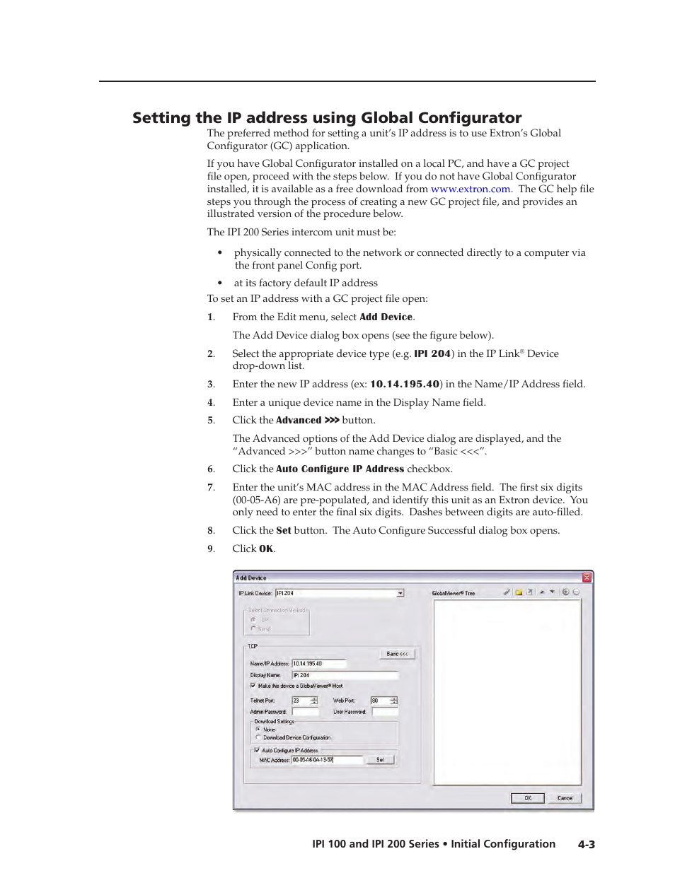 Setting the ip address using global configurator, Setting the ip address using global configurator | Extron Electronics IPI 200 Series User Guide User Manual | Page 31 / 86