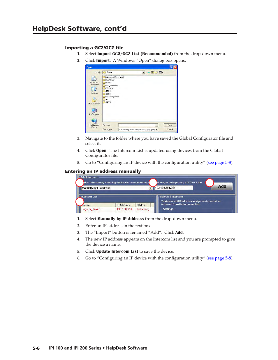Importing a gc2/gcz file, Entering an ip address manually, Helpdesk software, cont’d | Extron Electronics IPI 200 Series User Guide User Manual | Page 40 / 86