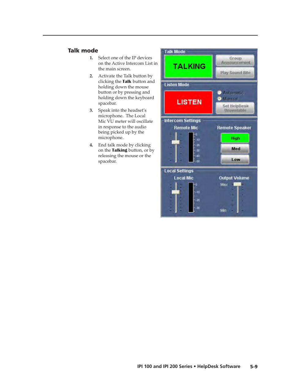 Talk mode, Talk mode -9 | Extron Electronics IPI 200 Series User Guide User Manual | Page 43 / 86