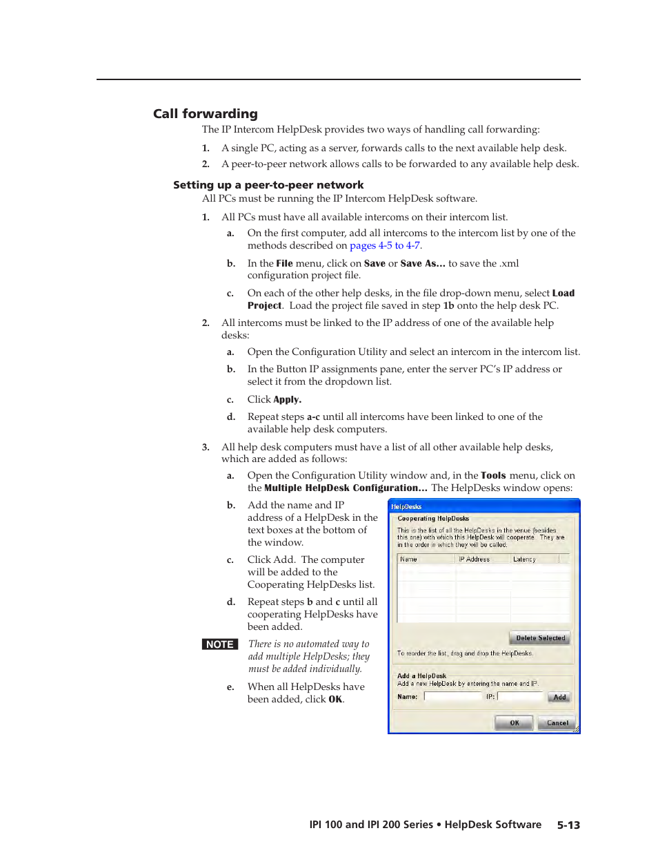 Call forwarding, Setting up a peer-to-peer network, Call forwarding -13 | Setting up a peer-to-peer network -13, As a client help desk, See chapter 5 | Extron Electronics IPI 200 Series User Guide User Manual | Page 47 / 86