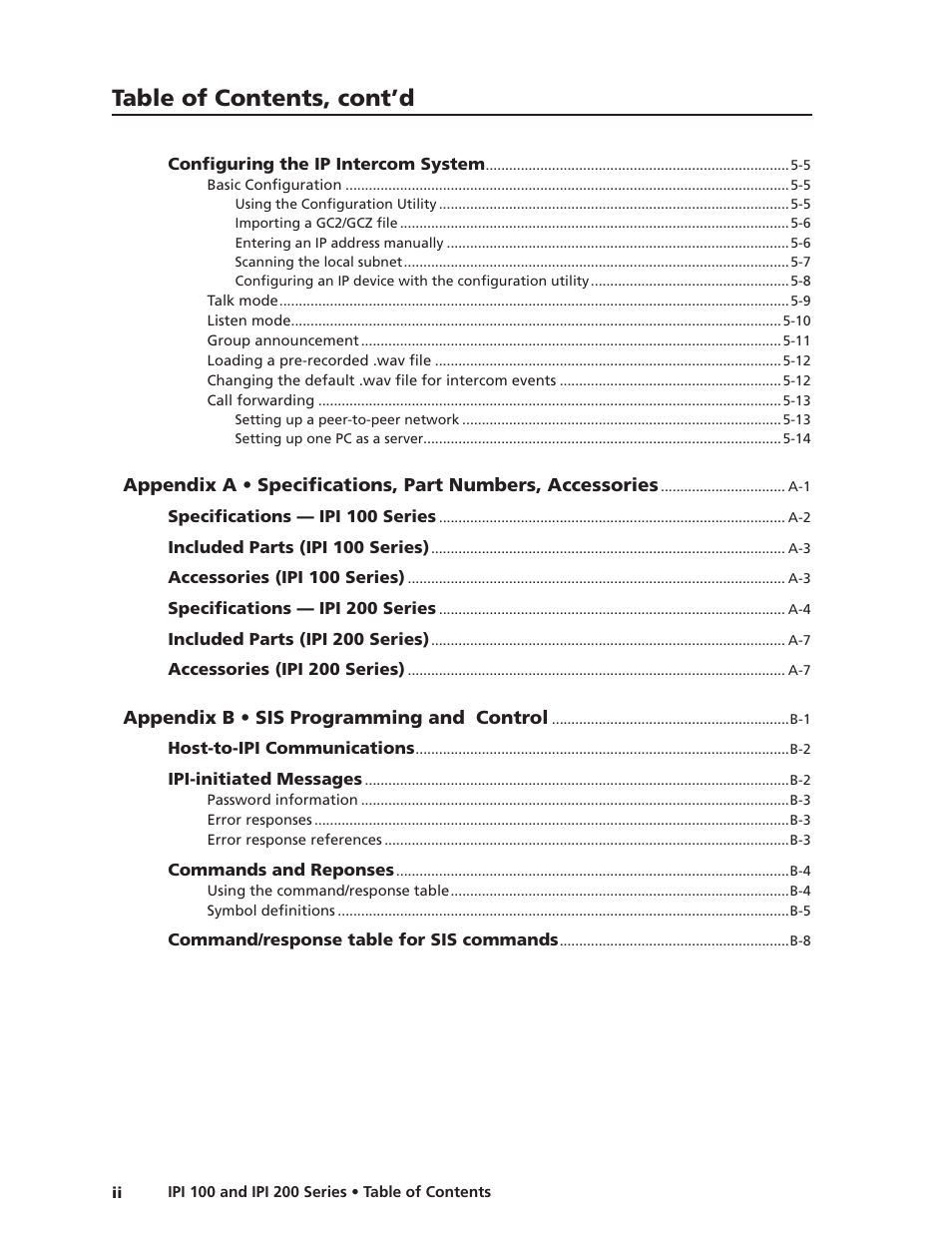 Table of contents, cont’d | Extron Electronics IPI 200 Series User Guide User Manual | Page 6 / 86