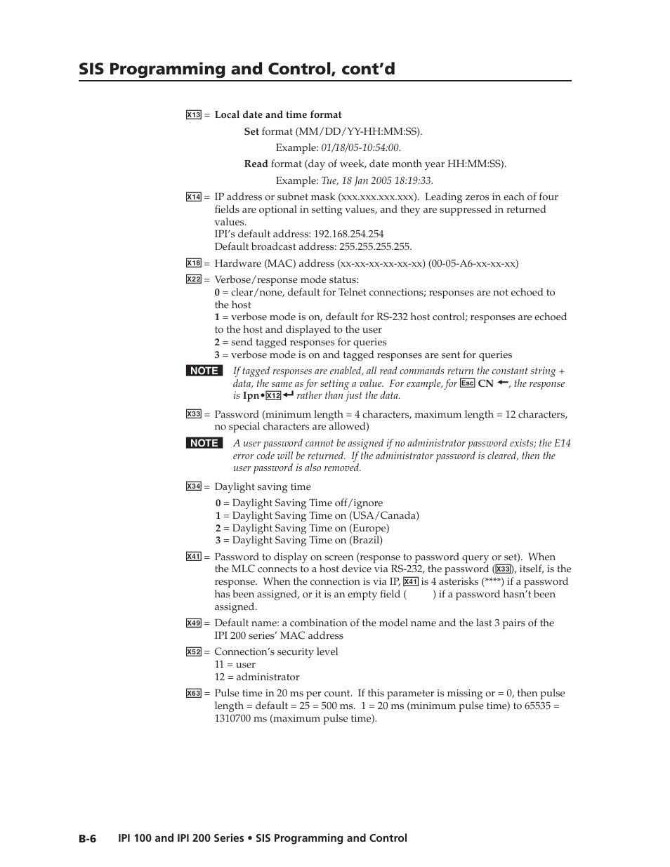 Sis programming and control, cont’d | Extron Electronics IPI 200 Series User Guide User Manual | Page 64 / 86