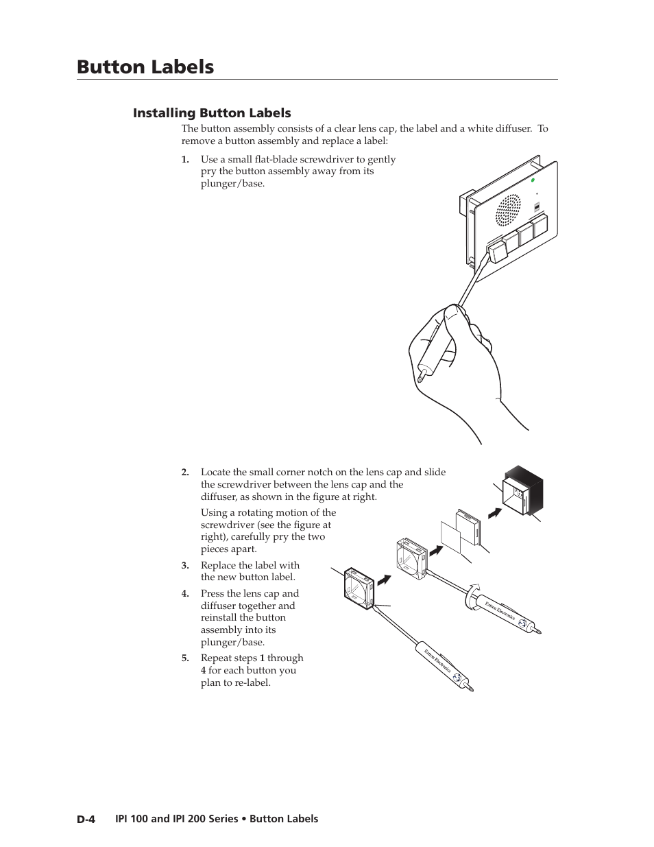 Installing button labels, Button labels, Installing button labels | Extron Electronics IPI 200 Series User Guide User Manual | Page 84 / 86