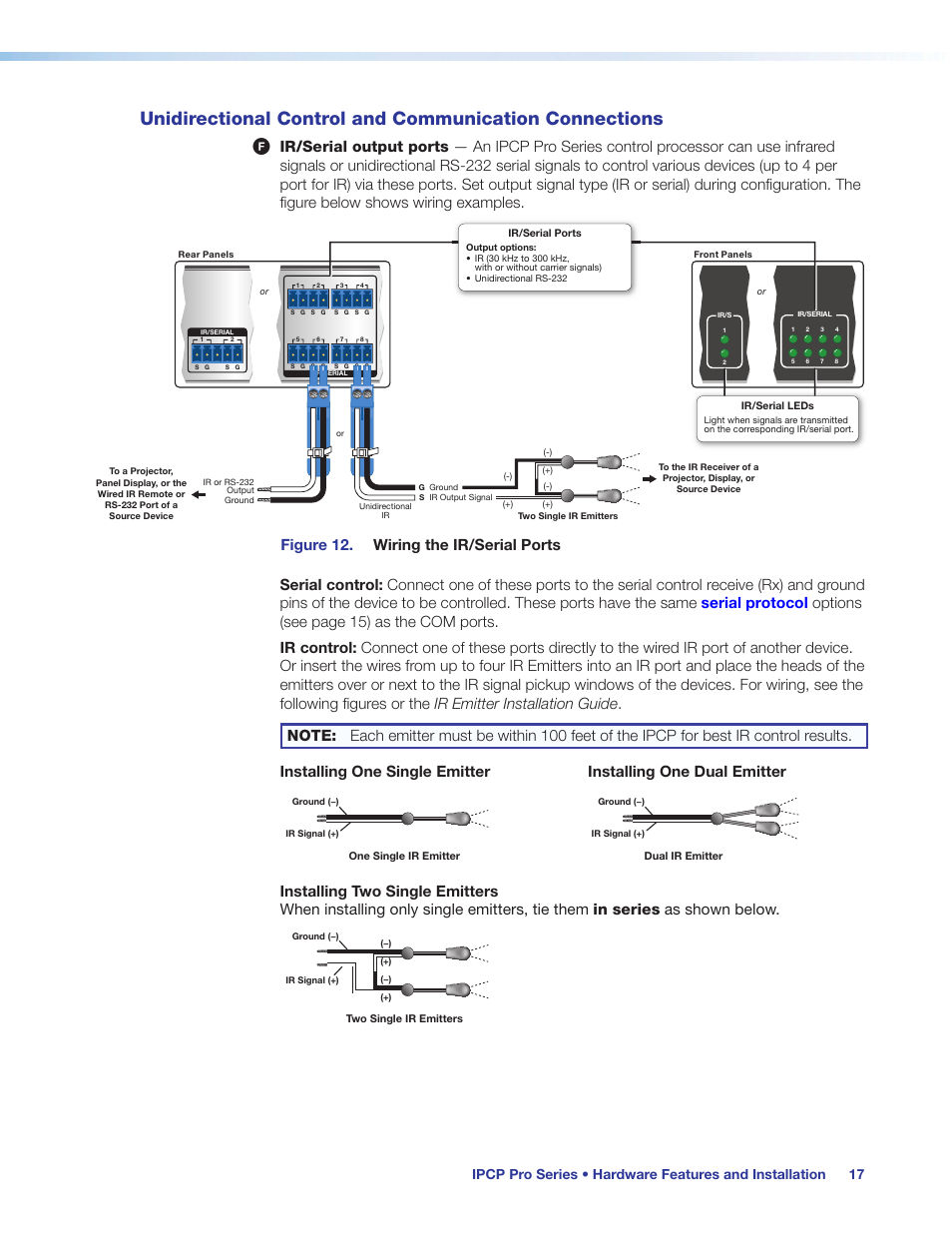 Unidirectional control and communication, Connections, Ir/serial output | Ports, Preliminary | Extron Electronics IPCP Pro Series User Guide User Manual | Page 23 / 47