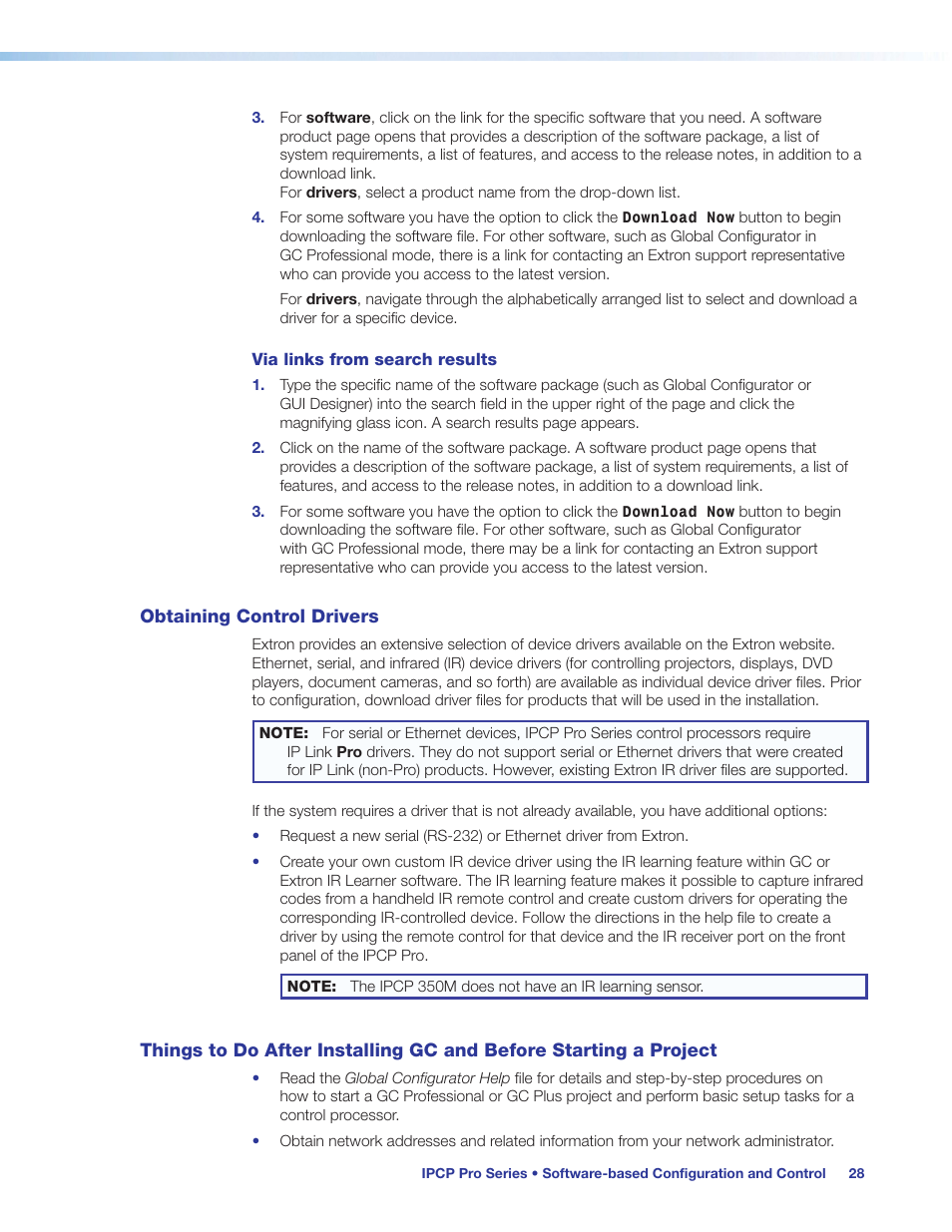 Obtaining control drivers, Before starting a project, Preliminary | Extron Electronics IPCP Pro Series User Guide User Manual | Page 34 / 47
