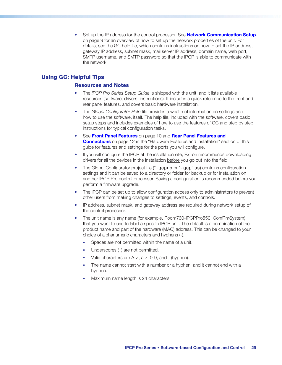 Using gc: helpful tips, Preliminary | Extron Electronics IPCP Pro Series User Guide User Manual | Page 35 / 47