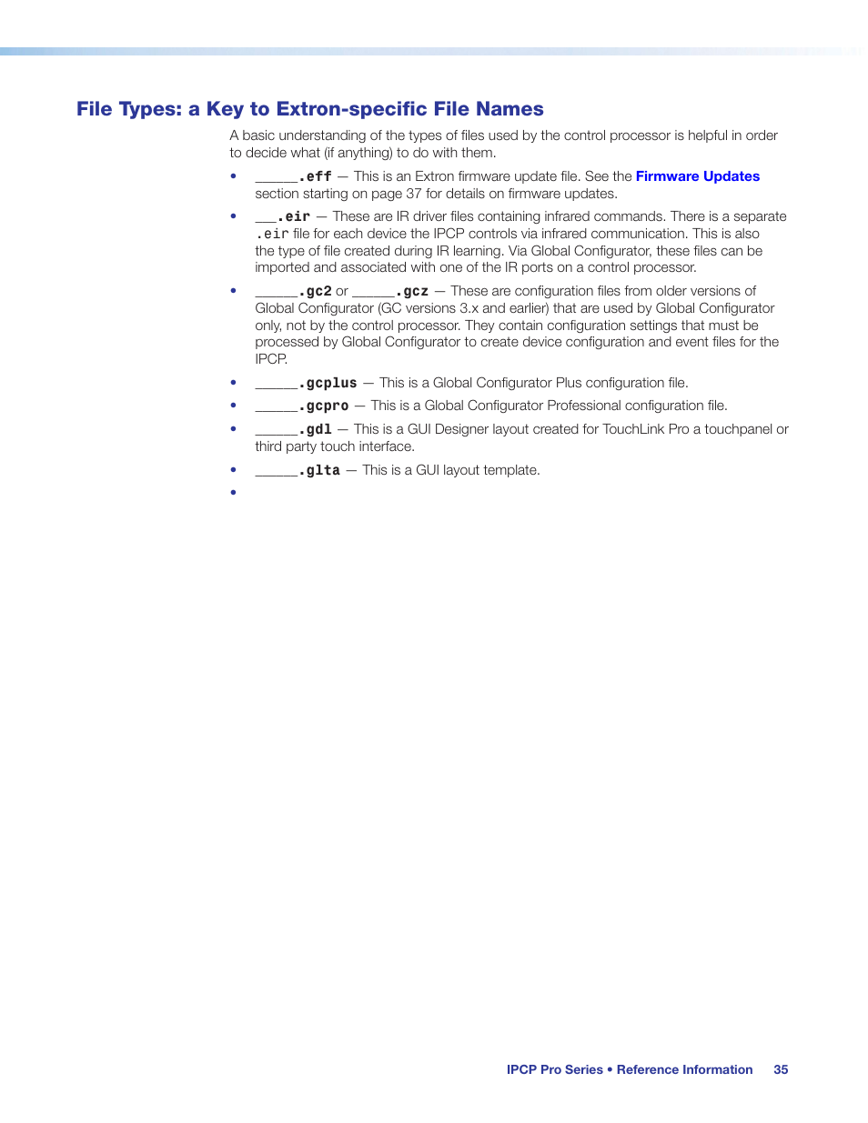 File types: a key to extron-specific file names, Preliminary | Extron Electronics IPCP Pro Series User Guide User Manual | Page 41 / 47