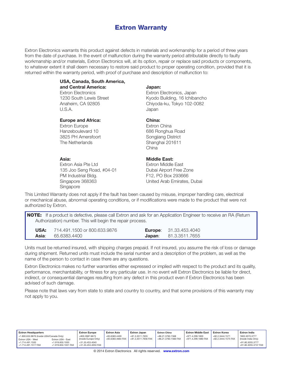 Back cover, Warranty, Contact information | Preliminary, Contact information warranty, Extron warranty | Extron Electronics IPCP Pro Series User Guide User Manual | Page 47 / 47