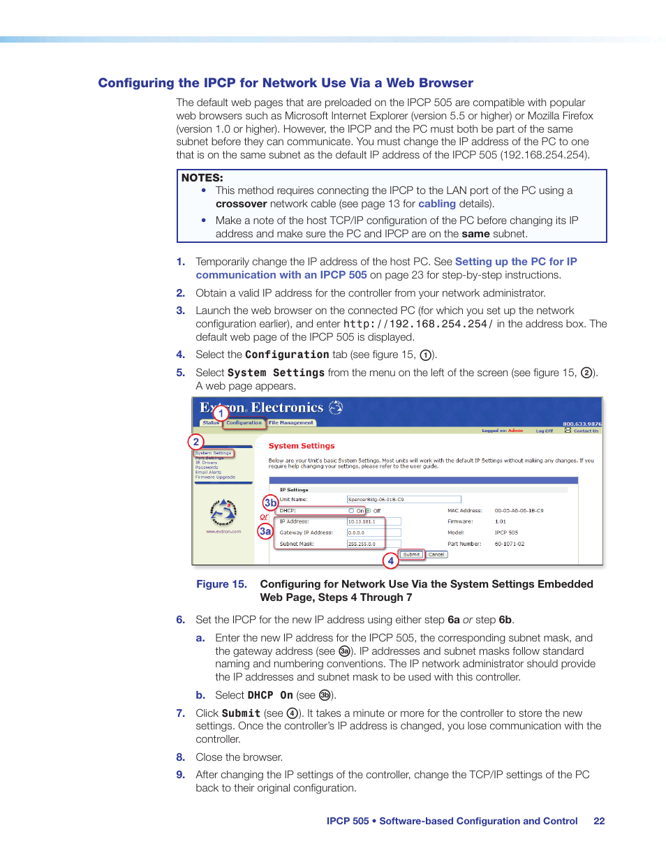 Configuring the ipcp for network use, Via a web browser | Extron Electronics IPCP 505 User Guide User Manual | Page 28 / 96