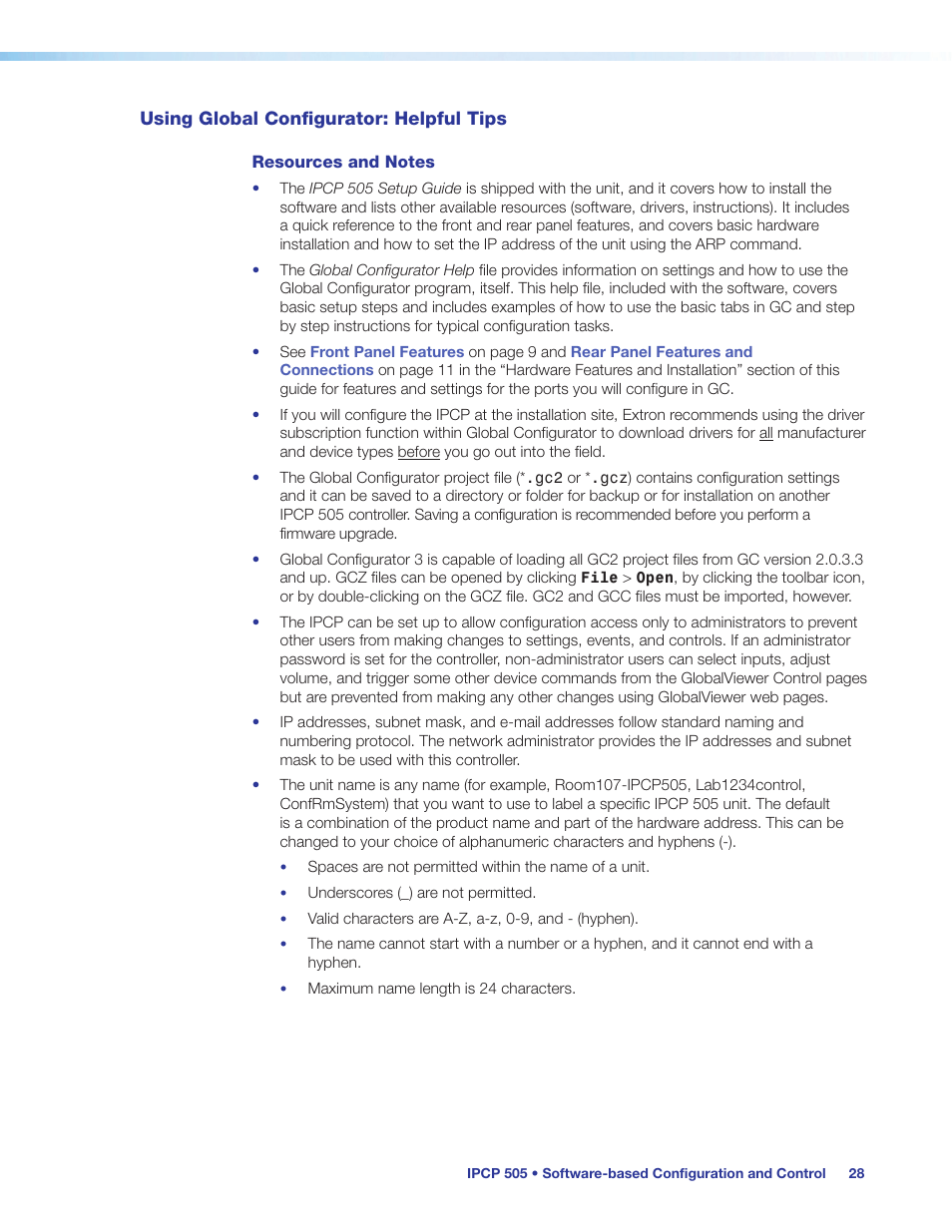 Using global configurator: helpful tips | Extron Electronics IPCP 505 User Guide User Manual | Page 34 / 96