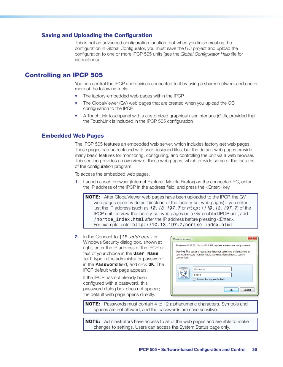 Saving and uploading the configuration, Controlling an ipcp 505 | Extron Electronics IPCP 505 User Guide User Manual | Page 42 / 96