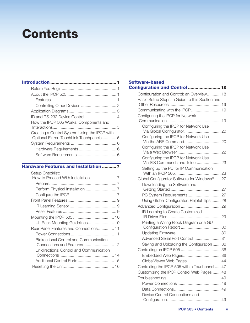 Extron Electronics IPCP 505 User Guide User Manual | Page 5 / 96