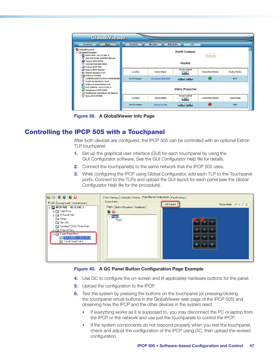 Controlling the ipcp 505 with a touchpanel | Extron Electronics IPCP 505 User Guide User Manual | Page 53 / 96