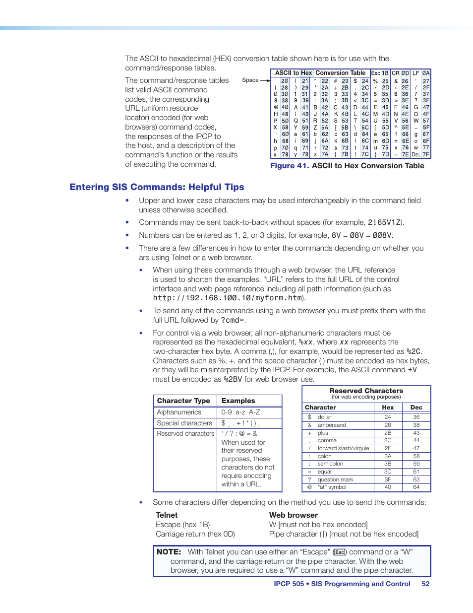 Entering sis commands: helpful tips | Extron Electronics IPCP 505 User Guide User Manual | Page 58 / 96