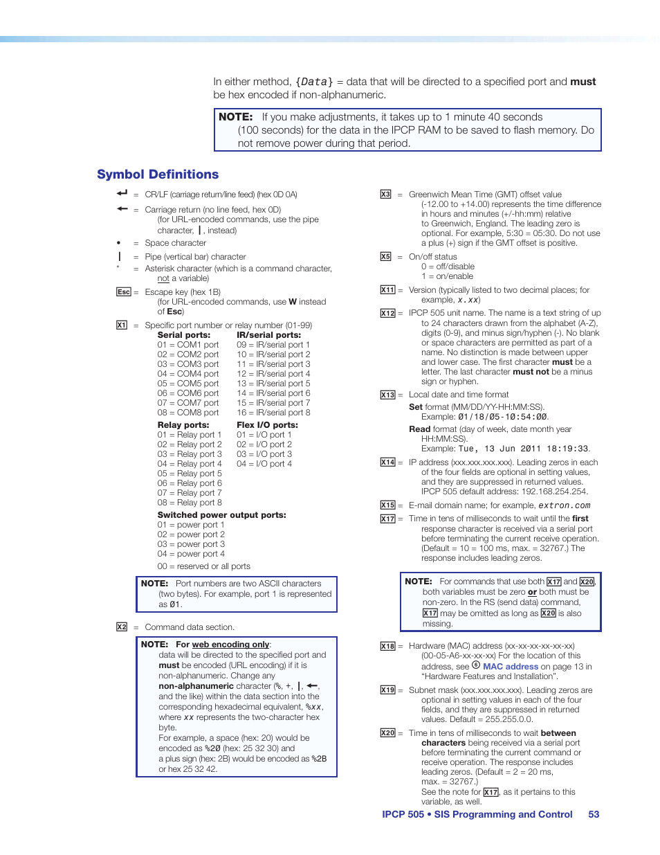 Symbol definitions | Extron Electronics IPCP 505 User Guide User Manual | Page 59 / 96