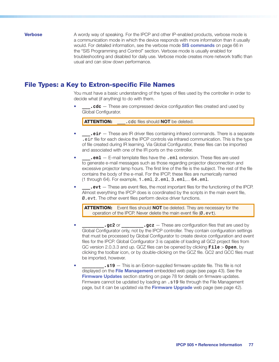 File types: a key to extron-specific file names | Extron Electronics IPCP 505 User Guide User Manual | Page 83 / 96