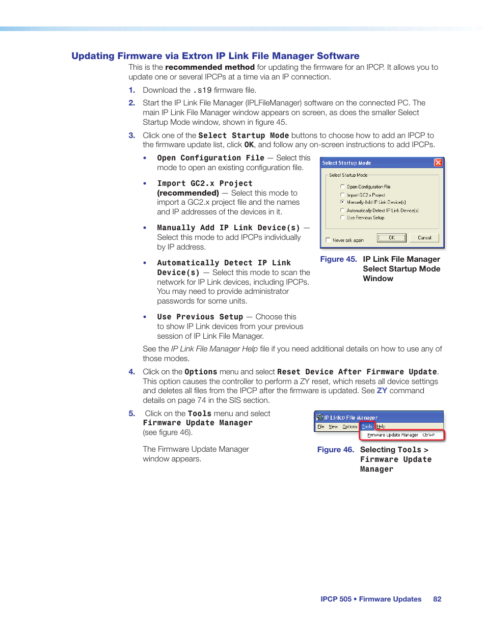 Updating firmware via extron ip link, File manager software | Extron Electronics IPCP 505 User Guide User Manual | Page 88 / 96